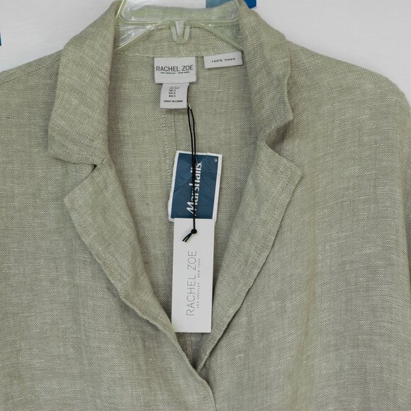 Rachel Zoe Linen Blazer Beige Core Minimal Relaxed Fit Long Lightweight Jacket - Picture 3 of 14